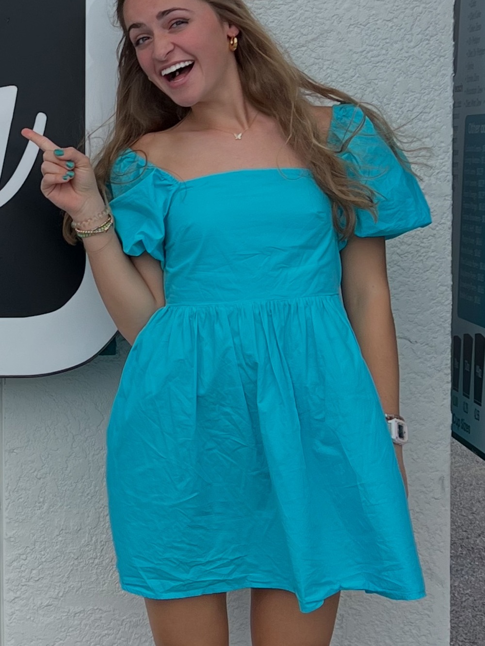 A New Day Blue Puff-Sleeve Mini Dress